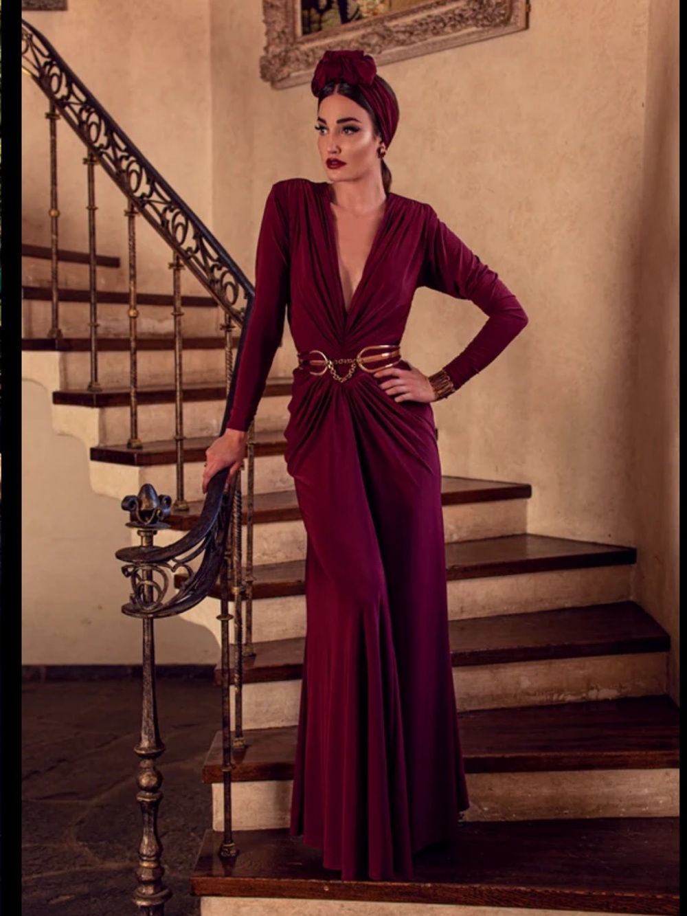 Art Deco Gown in Crimson 2x